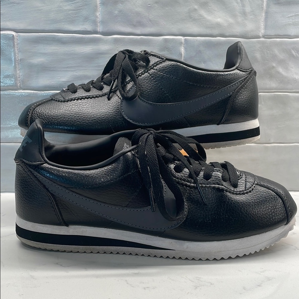 Black and Gray Leather Nike Cortez
